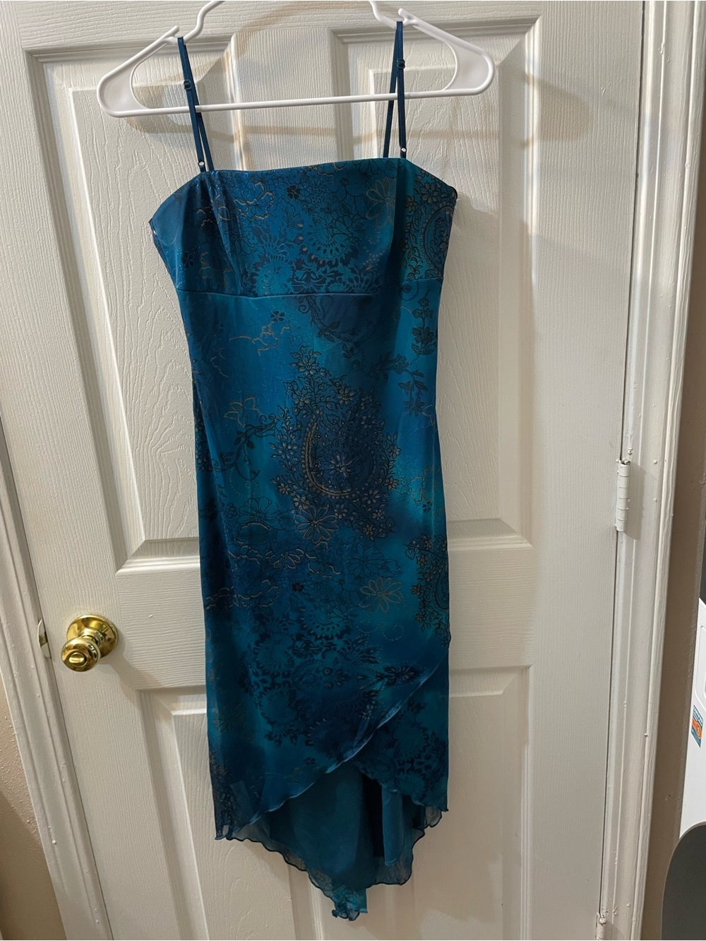 VTG Y2K City Triangles Teal Paisley Mesh Asymmetrical High Low Midi Dress M